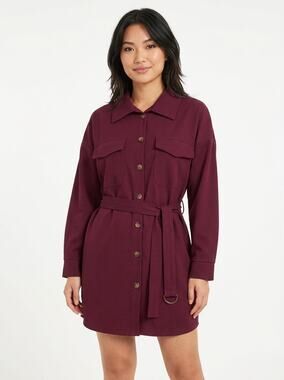I Saw It First Burgundy Utility Belted Button-Up Shirt Dress Women Size 4